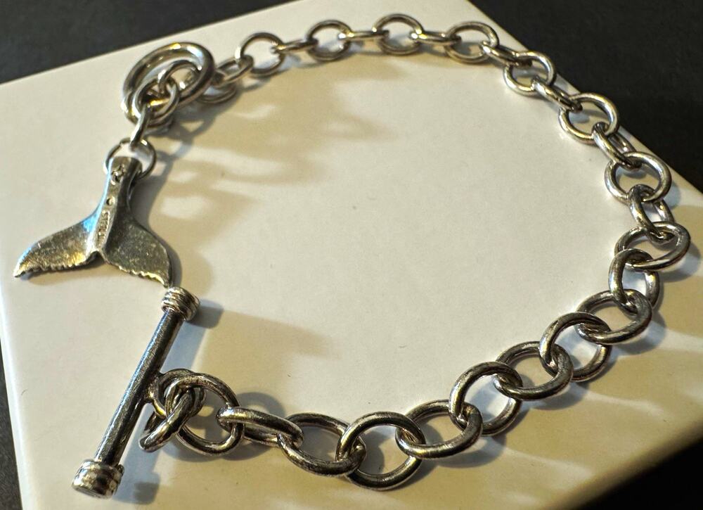 Vintage 925 Sterling Silver Whale Tail Toggle Clasp Chain Bracelet 15.6g 8.5"